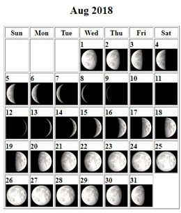 lunar calendar august 2018 Tucson Amateur Astronomy Association
